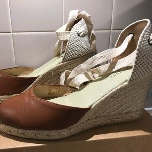 Soludos Tall Wedge Sandal tan leather sz 9